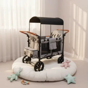 Double Handle Baby Stroller Foldable Large Space Four Seat Breathable Baby Wagon