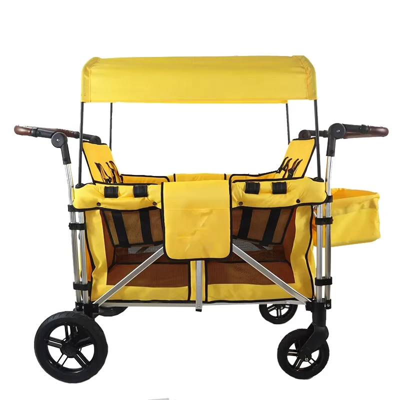 Double Handle Baby Stroller Foldable Large Space Four Seat Breathable Baby Wagon