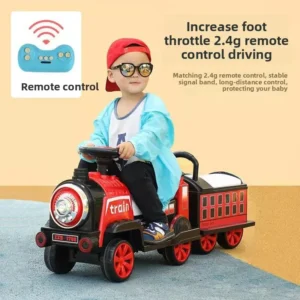 Double Sitting Electric Train Ride On Toy Car for 5 to 7 Years Old Battery Powered Remote Control Made of PP Plastic