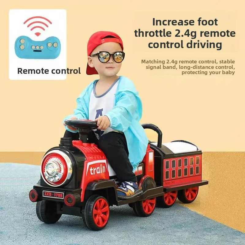 Double Sitting Electric Train Ride On Toy Car for 5 to 7 Years Old Battery Powered Remote Control Made of PP Plastic