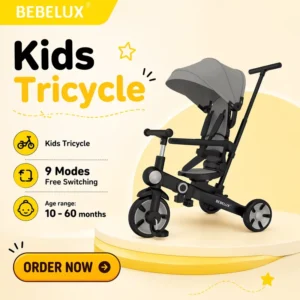 EN71 1 Compliant 9 in 1 Multi Stage Grow with Me Kids Tricycle Foldable Baby Stroller Tricycle for Toddlers