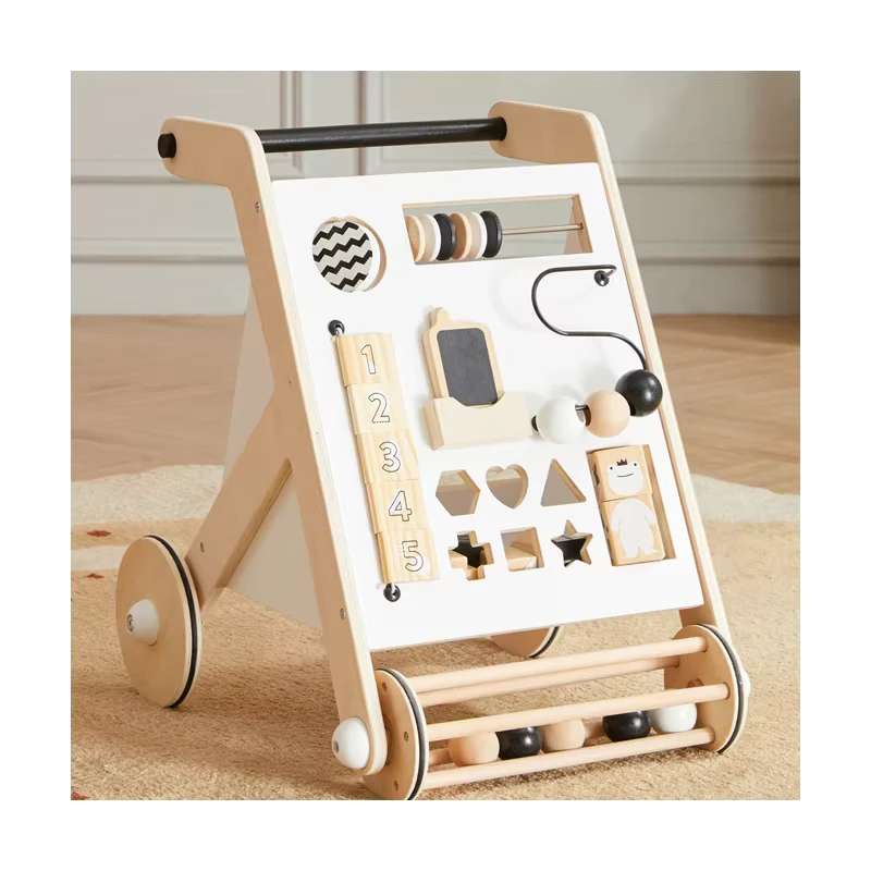Early Education Busy Board Learning Wooden Baby Walker Activity Toy for Toddlers Learning Walker