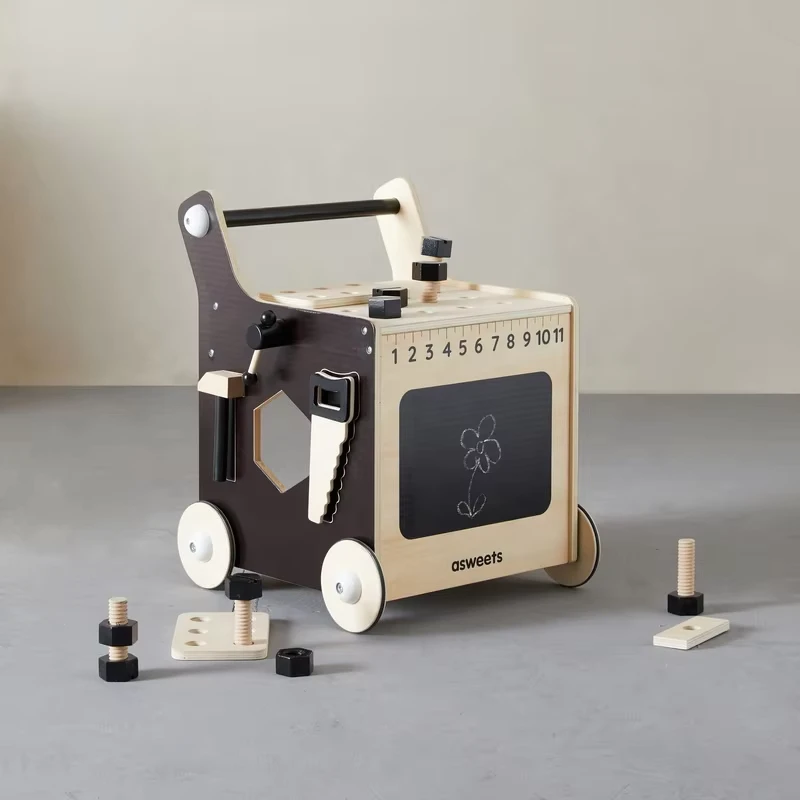Early Educational Stroller Wooden Cart Toys Baby Tool Activity Walker