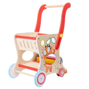 Early Learning Educational Walker Strollers Push and Pull Wooden Baby Walker Shopping Cart Toy Toddler Learning Activity Center
