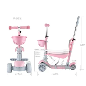 Easy for Children to Maneuver and Push Children Scooter with Iron Frame PU Wheels Lightweight Design and Seat Included