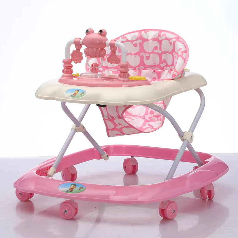 Eco Friendly Foldable Plastic Frame Household Toy Cartoon Pattern 7 Wheels Stable Design Baby Walkers with Music