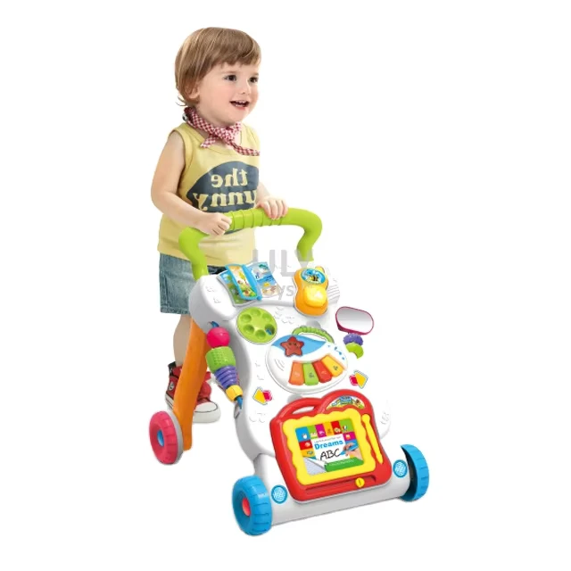 Eco friendly Adjustable Plastic Musical Baby Walkers Learning Toys with Magnetic Drawing Board Sets
