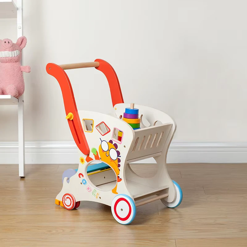 Educational Infant Wooden Push Toy Children's Shopping Cart Baby Walker with Cart Toy