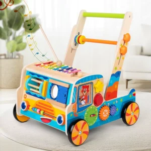 Educational Multi Function Wood Toys Pull Push Cart Wood Baby Walker Learning Activity for Baby
