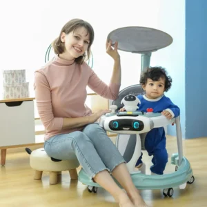Electric Baby Walker with Music and Light 360 Rotation Adjustable Tray Push Handle Baby Car Walkers Triangle Baby Walkers Smart