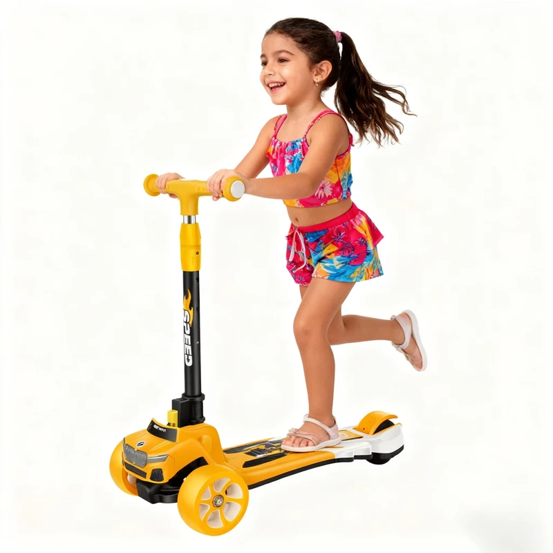 Electric Kick Scooter for Children with Luminous PU Steel Wheels Foldable Alloy Plastic Design for Outdoor Play Ages 6-8