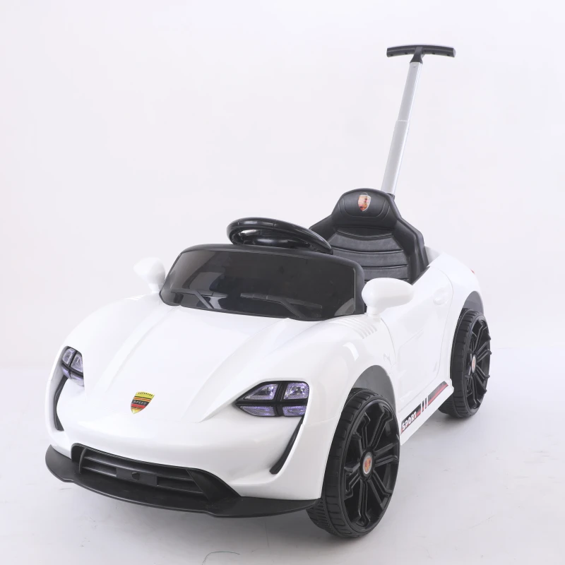 Electric Kids Ride-On Car with Open Doors Push Handle Remote Control Battery-Powered Plastic Construction