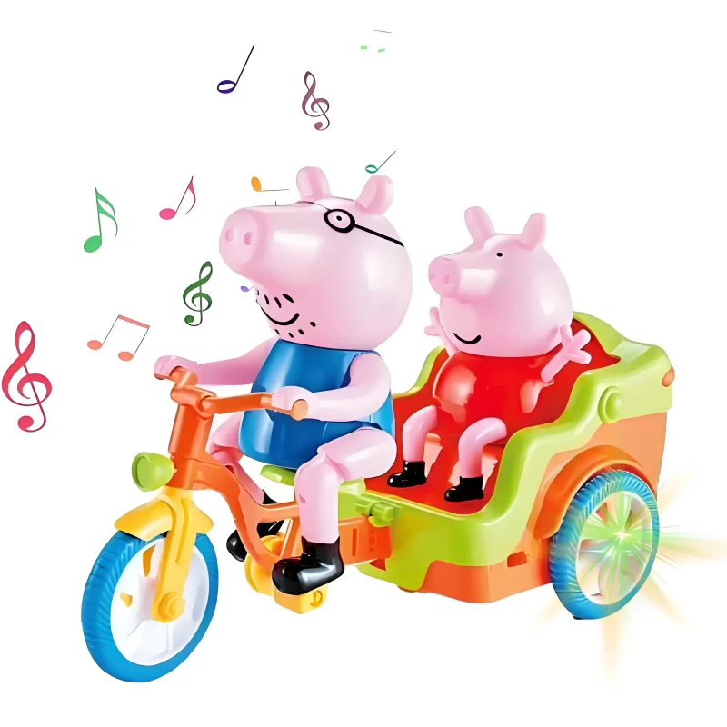 Electric Peppa Pig Tricycle Toys With Music and Light Dad and Baby Children Cartoon Cute Pig Ride on Car Toy for Kids