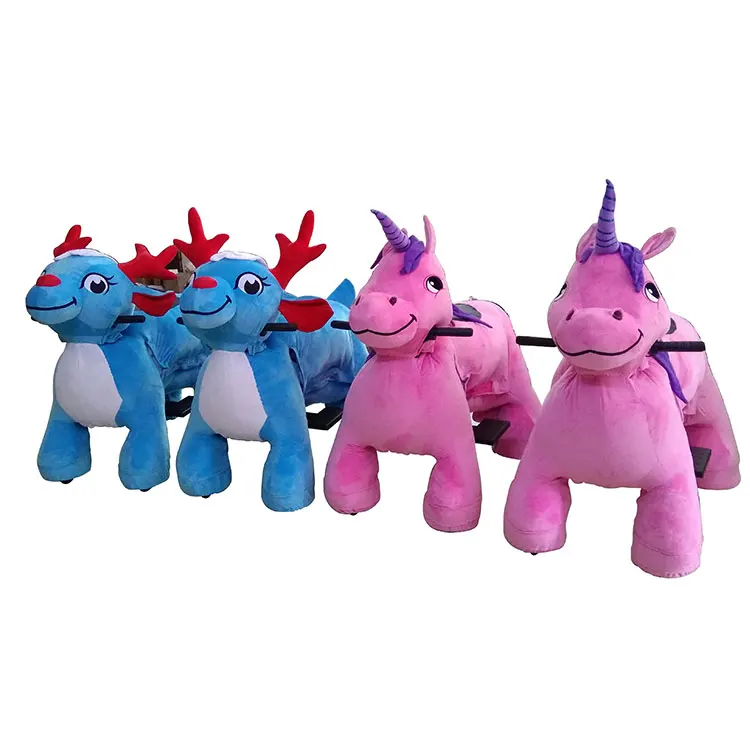 Electric Ride on Animal Toys Coin Operated Battery Kids Plush Electronic Walking Animals Ride with Wheel