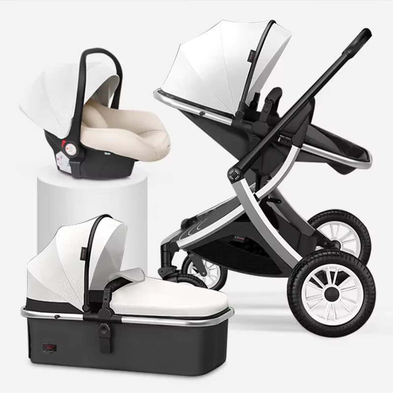 Ergonomic Baby Stroller Comfortable Baby Carriage with Car Seat Foldable Trolley Luxury 3 in 1 Stroller for Newborn