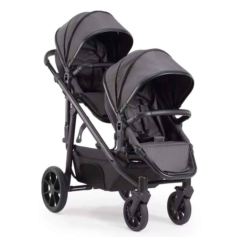 European Foldable Aluminum Alloy Twin Baby Stroller with Car Seat