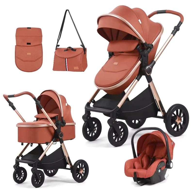 European Style New Born Pretty 3 in 1 Pram With Car Seat Multifunctional Foldable Baby Carriage Buggy 3 in 1