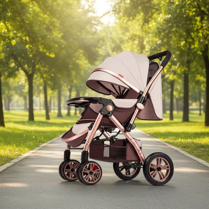 Export Processing Stainless Steel 4 Wheel Portable Baby Stroller Reclining Sitting Lightweight Foldable Shock Absorption 3 Years