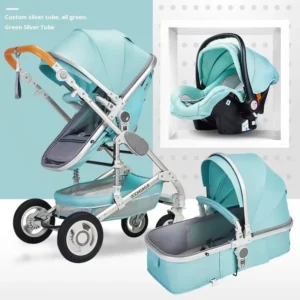 Factory 3 in 1 Foldable Portable 4 Baby Car Seat Stroller Travel Systems 0-3 Years Old Aluminum Alloy Frame Linen
