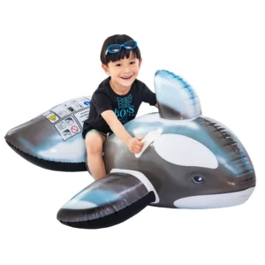 Factory Customized PVC Inflatable Whale Ride on Toys for Kids Durable Plastic Animal Shaped Water Swimming Rider Float