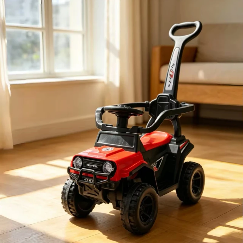 Factory Direct 4 in 1 Kids Ride On Toy Car Twist Car with Push Handle Safety Guard Sliding Walker with Music for Boys and Girls