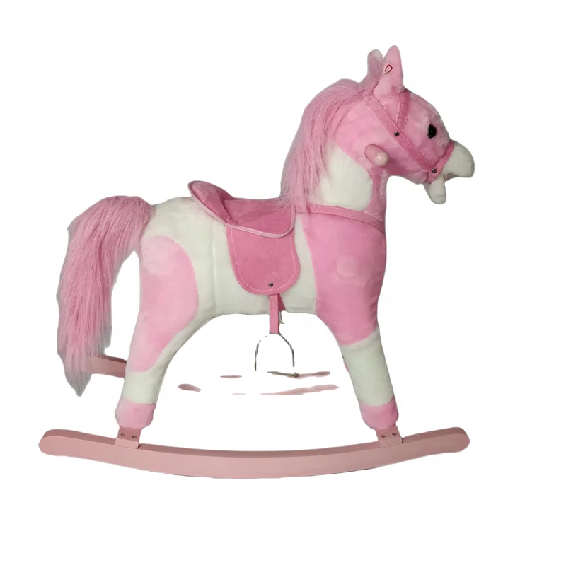 Factory Direct Sale Plush Animal Wooden Rocking Chair Walk Balance Riding Toy Plush Rocking Horse for Baby