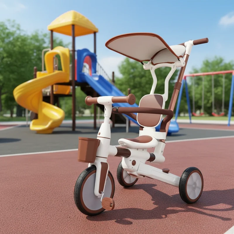 Factory High Quality 3 PU Wheels 4 in 1 Kids Cycle Balance Bike With Pedal Baby Ride on Car With Canopy Child Tricycle Trike