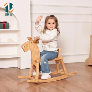 Factory Kids Solid Wooden Rocking Horse Baby Children Ride on Toy Animals Boy Bow Christmas Big Deer Gift
