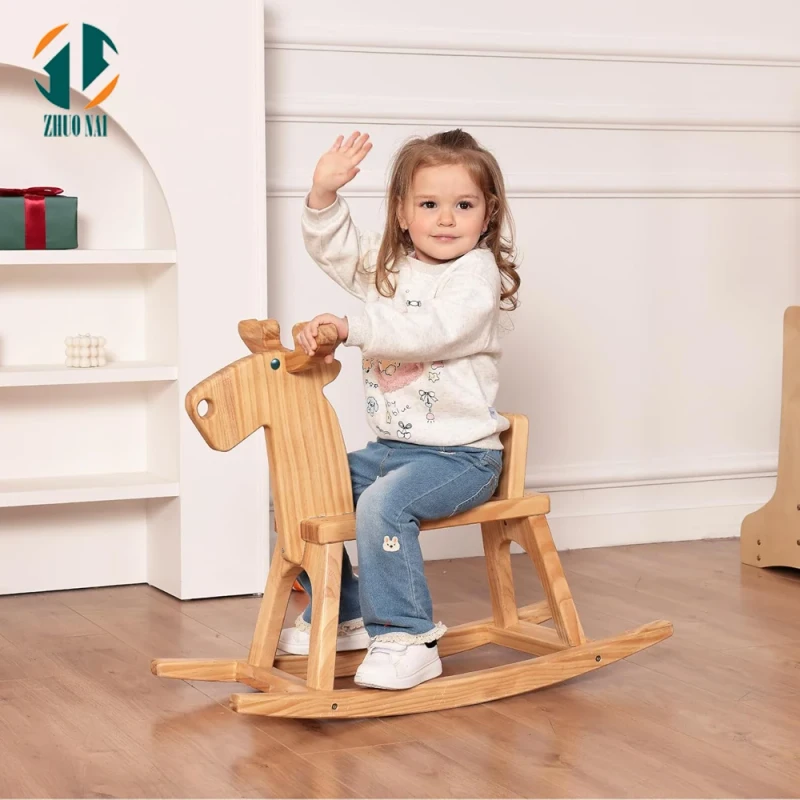 Factory Kids Solid Wooden Rocking Horse Baby Children Ride on Toy Animals Boy Bow Christmas Big Deer Gift