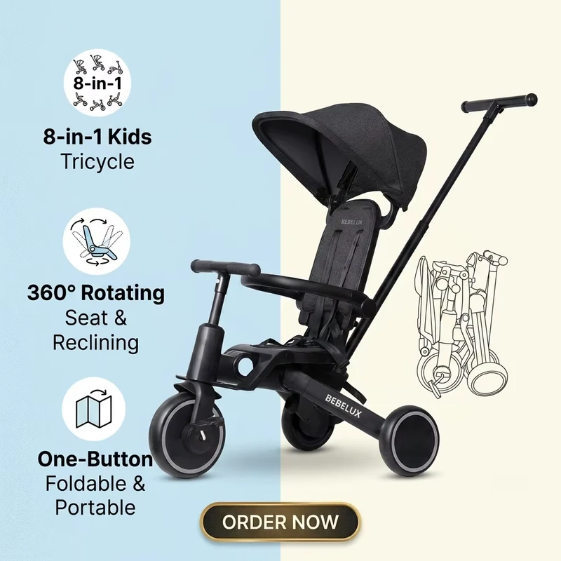 Factory Manufacture Custom Foldable Baby Tricycles Child 3 Wheel Baby Tricycle Kids for 0.8-5 Years Kids