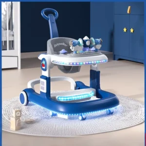 Factory Price Remote Control Baby Electric Walker with Music Lights Foldable Plastic Frame Capacity for Toddlers