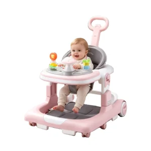 Fashion Foldable Baby Walker with Wheels Converts to Push 0-3 Years Family Walker with Toy Dinner Plate
