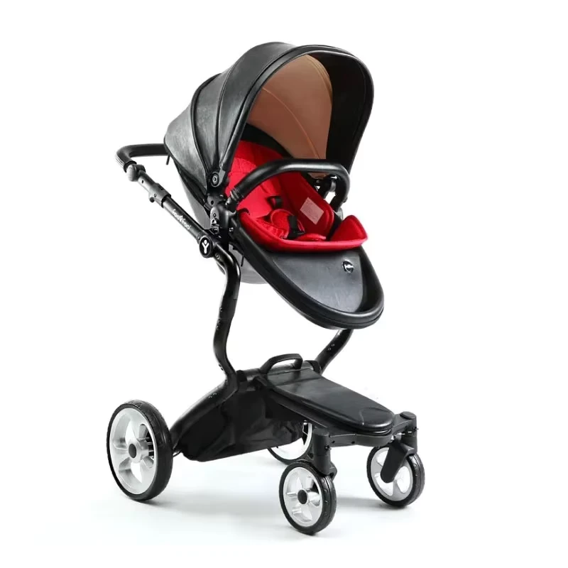 Fashion PU Leather Baby Stroller 2 in 1 Travel System and Bassinet