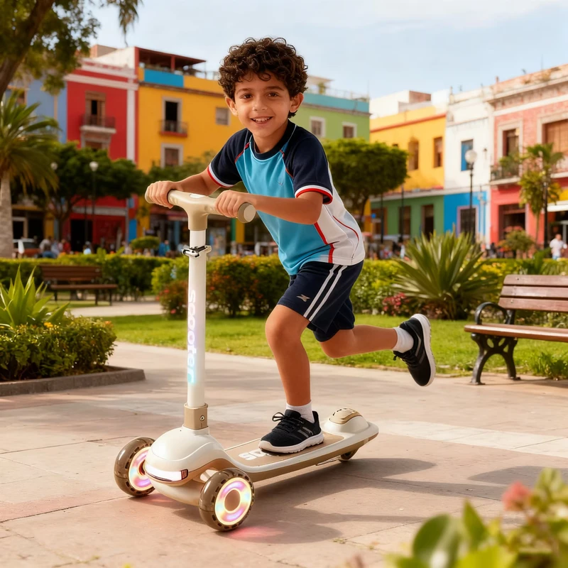 Flash Luxury Kids Scooter Modern Three-Wheel PU Lightweight Foldable with LED Wheels for Children Ages 4-8 Years Outdoor