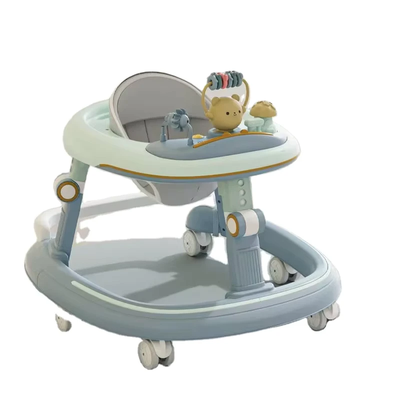 Fold able Plastic Baby Walkers Stainless Steel Frame 20KG Load Capacity Silent Wheels Light Music Learning Toy