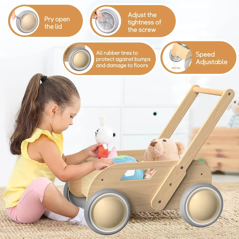 Foldable 4 1 Wheel Wooden Baby Walker Montessori for Boys Baby Push Walker Cars Style on Sale for Children to Ride