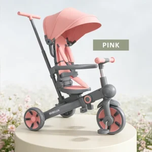 Foldable 9 in 1 Kids Tricycle with Handle Bar Reversible Baby Trike 3 Wheel Children Ride on Bicycle