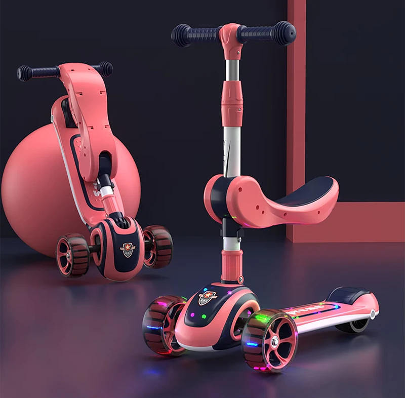 Foldable Adjustable Height Music Kids Kick Pedal Scooter With Led Lights for Kid