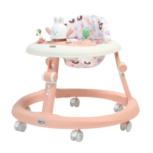 Foldable Adjustable Pink Musical Infant Baby Walker with Wheels and Seat