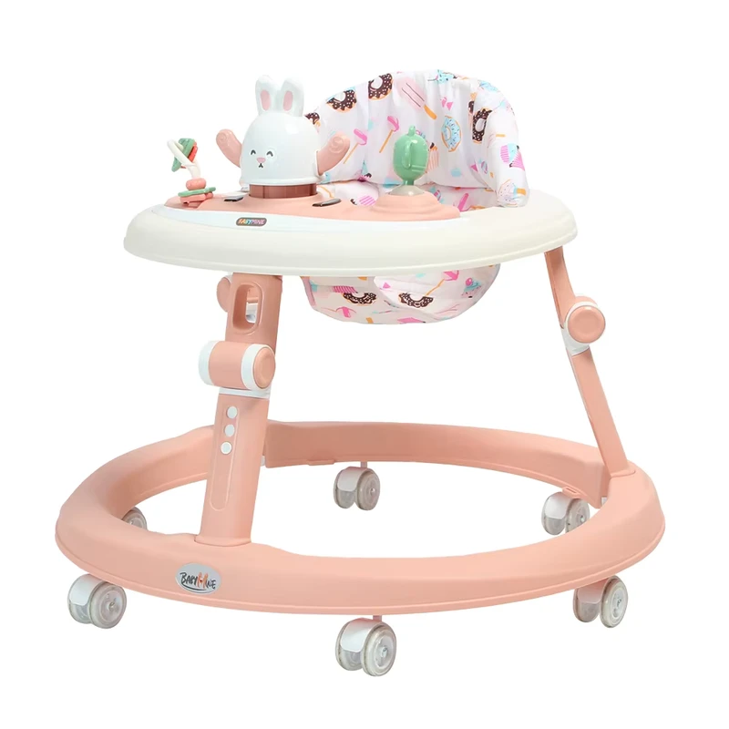 Foldable Adjustable Pink Musical Infant Baby Walker with Wheels and Seat