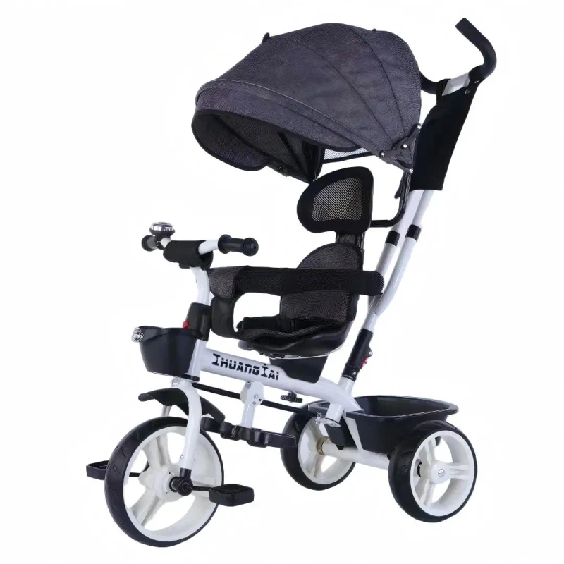 Foldable Aluminum Alloy Frame Kids Tricycle with Canopy Adjustable Push Handle 20KG Load Capacity for 0 3 Years Old