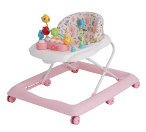 Foldable Baby Walker Activity Baby Walker Adjustable Height Outdoor Baby Walker with Silent Wheel Anti slip Mat