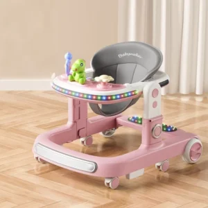 Foldable Baby Walker with Music 6 Rotate Wheels Non Slip Pads Easy Push Walker for Babies First Steps Adjustable 3 Heights