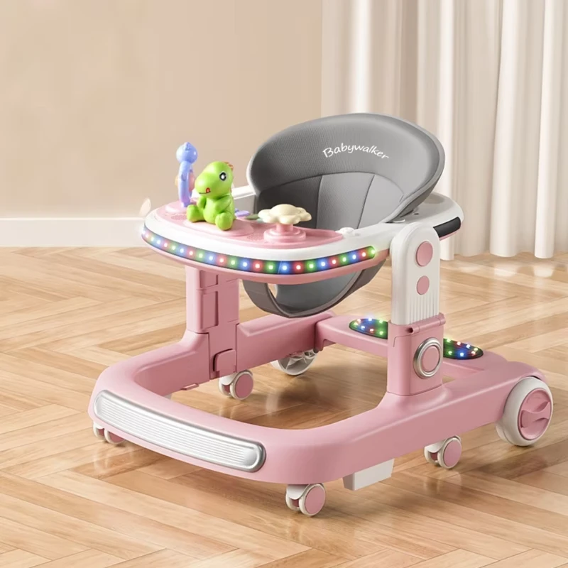 Foldable Baby Walker with Music 6 Rotate Wheels Non Slip Pads Easy Push Walker for Babies First Steps Adjustable 3 Heights