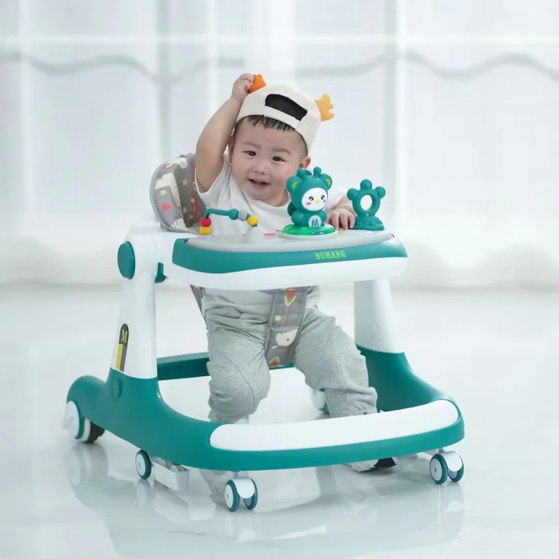 Foldable Baby Walker with Seat Tray Music Light 360 Rotation Anti Bow Legs Preventing Bow Legs Baby Learning Walker