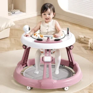 Foldable Baby Walker with Silent Wheel Plastic Musical Cartoon Baby Walker with Music Rotating Wheel Chinese Baby Walker