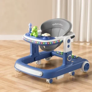 Foldable Baby Walker with Wheels and Seat Adjustable Height Preventing Bow Legs Musical Walker with Tray Quiet Wheels