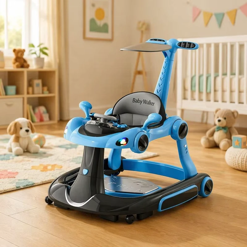 Foldable Baby Walker with Wheels and Seat Anti O leg Multi function Hand push Walker U shaped Walker with Music Toys