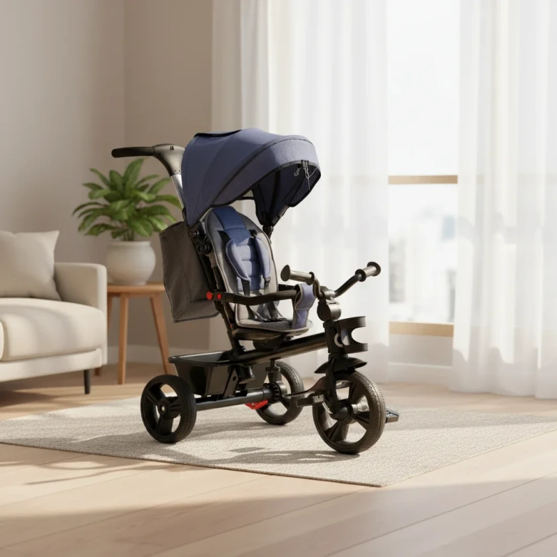 Foldable Children Push Kids Strollers Multi-functional Baby Tricycle with Canopy Carriage Toddler Bike 3 Wheels