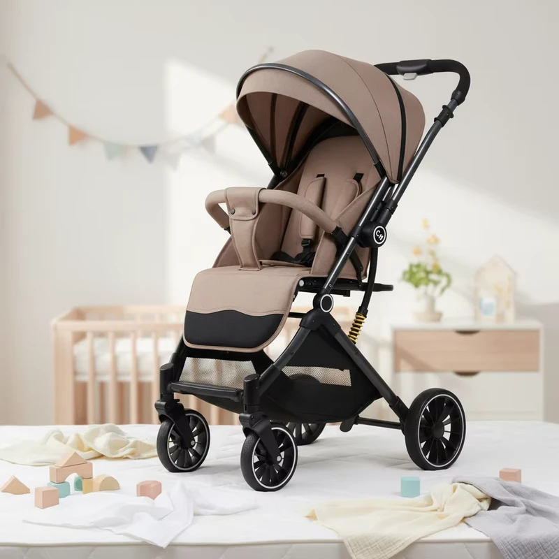 Foldable Cotton Baby Stroller with Stainless Steel Frame Two Way Push 0 3 Years Lightweight Simple Design